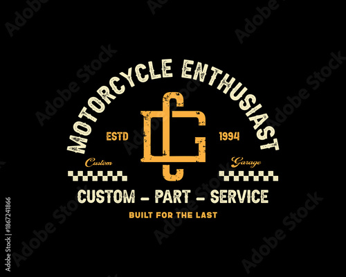 Vintage Motorcycle Enthusiast Emblem with Custom Part Service Te