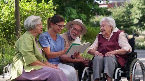 Group of senior patients with female nurse.