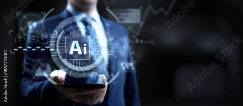 Artificial Intelligence Technology and Global Business Strategy Concept with Digital Interface.