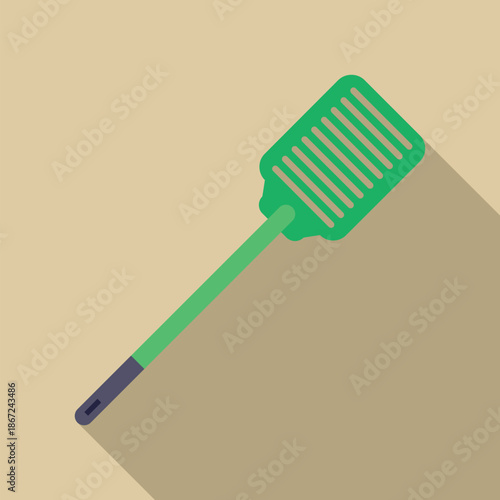 Green flyswatter eliminating common household insect pests with a long shadow