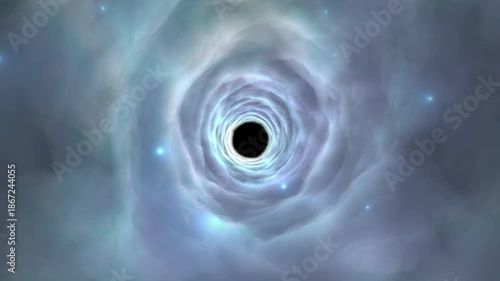 Cinematic Cloud Tunnel Wormhole. Flying Through Swirling Clouds Portal.Flying Through Swirling Clouds Portal with stars glowing