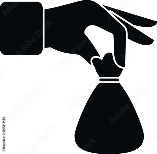 Hand giving a small money bag, representing financial transaction or support themes
