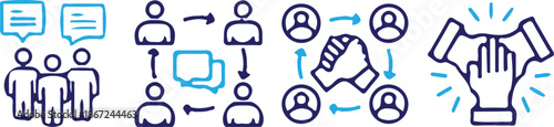 teamwork bule line business man partnership people human resource team icon set vector illustration collection design 