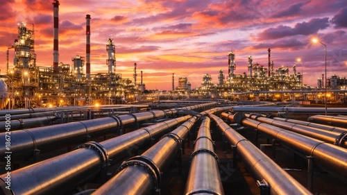 Industry pipeline transport petrochemical, gas and oil processing, furnace factory line. Pipelines leading to an oil refinery. 
