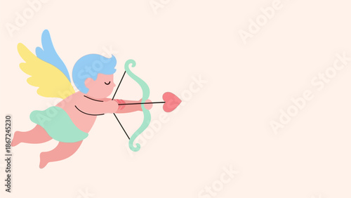 Charming Cupid with Bow and Arrow, Symbolizing Love and Romance in a Whimsical Illustration
