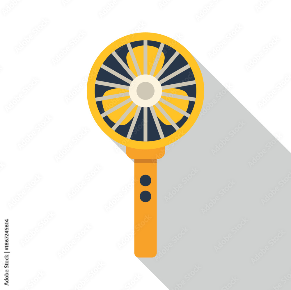 Obraz premium Handheld fan providing refreshing air in a flat design illustration with long shadow