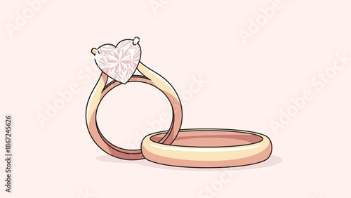 Two elegant rose gold rings, one featuring a sparkling heart-shaped diamond, symbolizing love and commitment