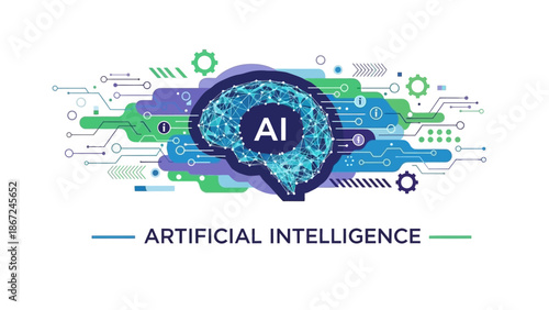 Innovative AI technology represented by a stylized brain and futuristic digital circuits, symbolizing artificial intelligence and its impact on progress