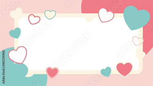 Charming Vector Frame Adorned with Playful Pink and Blue Hearts, Perfect for Romantic Greetings, Invitations, or Sweet Message Backgrounds