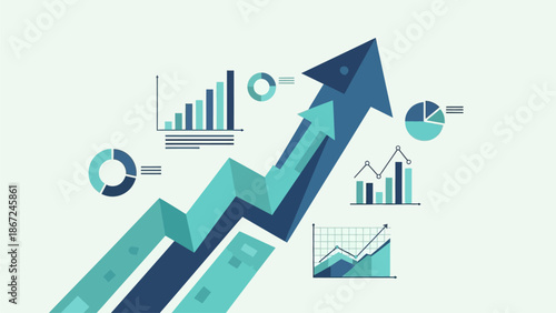 Illustrative Graphics Depicting Business Growth and Financial Progress with Upward Trends and Data Analysis