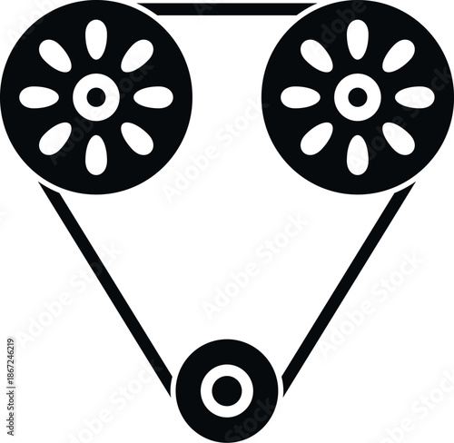Slika na platnu Timing belt driving three pulleys and a tensioner in a car engine mechanism