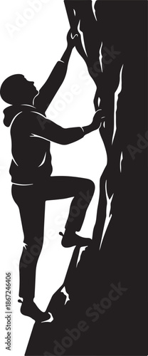 Rock climbing silhouette vector graphic isolated on white background.