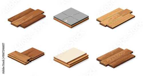 Collection of wooden and stone flooring samples on display