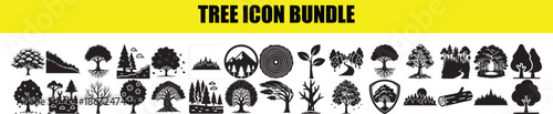 Tree icon bundle collection various shapes and styles for nature and environment design projects