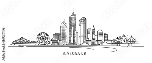 Minimalist brisbane cityscape skyline with iconic landmarks at night
