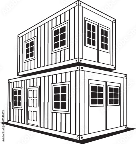 Outline illustration of stacked shipping container home architecture.