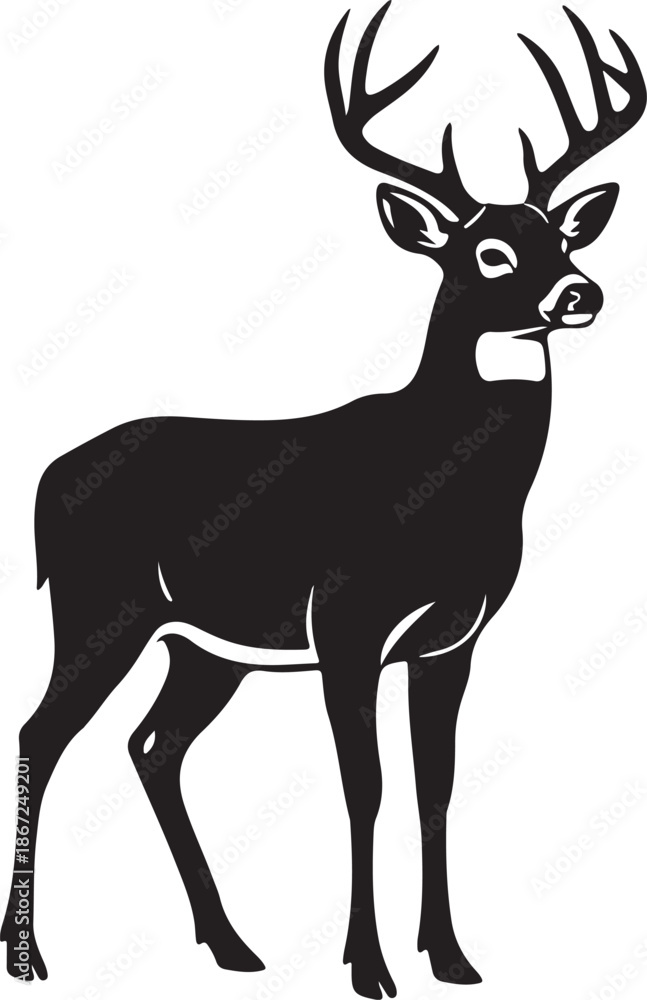 Fototapeta premium Black Deer Buck Stag Silhouette Vector Illustration on White Background