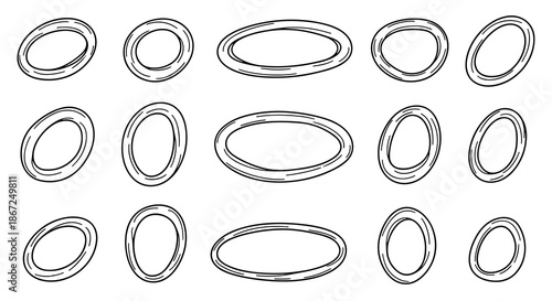 A hand-drawn collection of various onion rings, showcasing their unique shapes and textures, perfect for culinary and food-related designs.