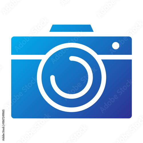 Gradient style icon of a photo camera representing photography and visual media technology.