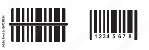 Abstract black barcode pattern icon. Minimalist barcode illustration showing vertical black lines on white background, symbolizing retail, scanning, pricing, and digital product identification.
