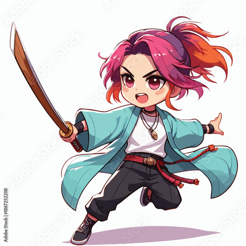 a swordsman is unsheathing her sword