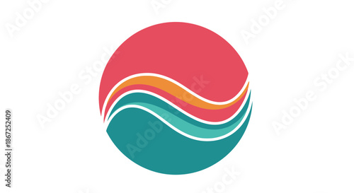 Circular abstract design illustrates flowing, colorful wave patterns creating.