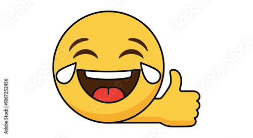Laughing emoji with tears of joy gives a cheerful thumbs up gesture.
