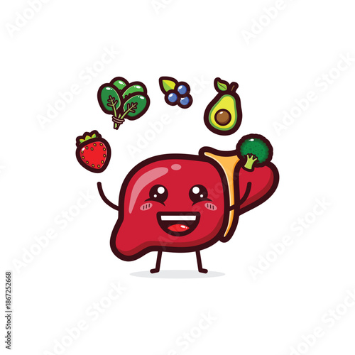 liver cartoon with healthy food