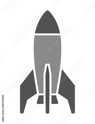 Simple grayscale icon representing a streamlined rocket taking off.