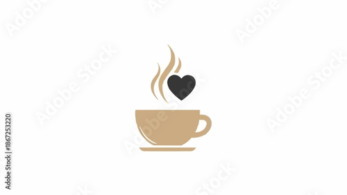 Steaming cup with heart symbol.
