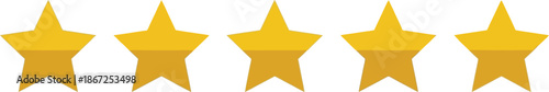 Five bright golden rating stars are displayed horizontally against a white.
