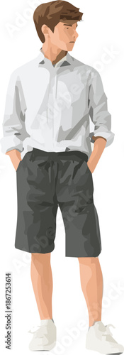 Create a kinds of deferent realistic boy smart shirt dress vector art with white background.