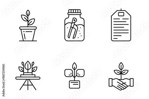 Gardening and Plant Growth Sustainable Nature Line Icon Set