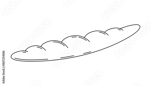 Baguette Bread Icon Isolated on White Background, Black and White Line Art Vector Illustration of Fresh Long Loaf for Bakery Design