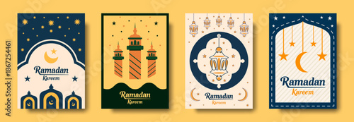 Ramadan kareem islamic decorative vector set featuring card poster flyer and holiday cover designs