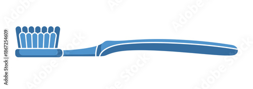 Blue plastic manual toothbrush is isolated on a clean white background for dental.