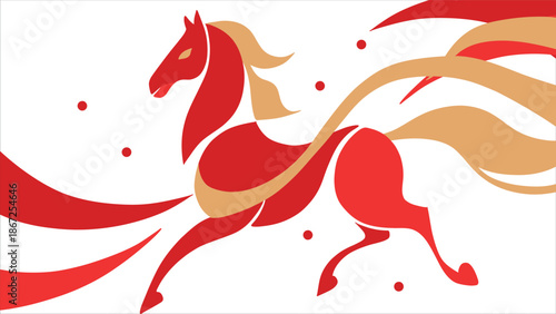 Abstract Red Horse Running Logo for Luxury Branding Design