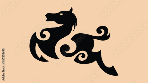 Ornamental Black Horse Silhouette Decorative Tribal Vector