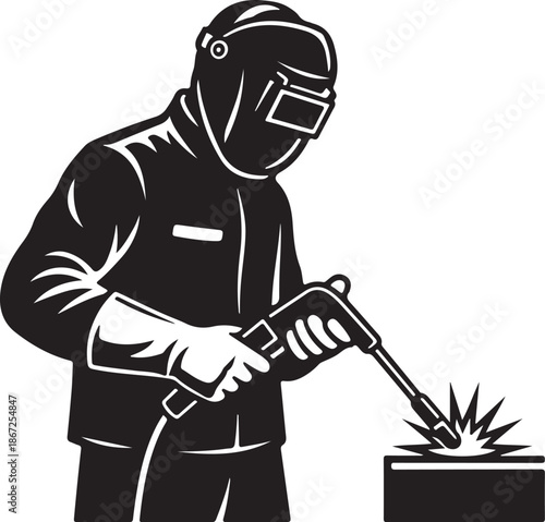 Welder Operating Torch Black and White Icon Logo Style Illustration