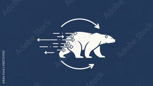 A vector graphic illustration of a polar bear with arrows indicating movement and change