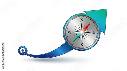 Blue Compass Navigation Direction Isolated on White Background