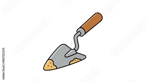 Trowel with Yellow Material on Blade Isolated on White