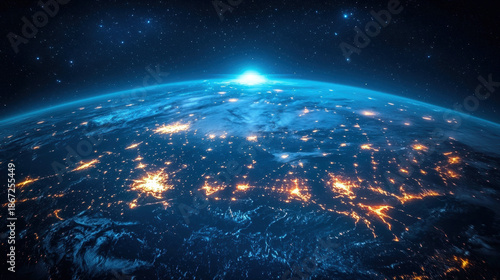 Stunning Earth View from Space with Vibrant City Lights at Night