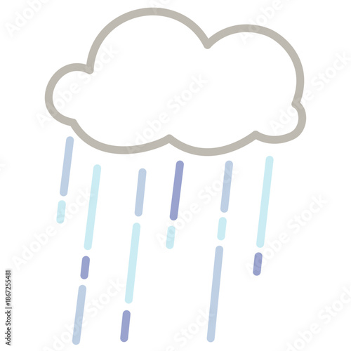 パステルカラーで描かれたシンプルな雨雲と線状に降る雨のイラスト