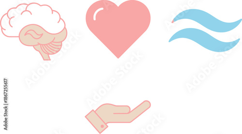 Brain heart and waves held in an open hand representing mental wellbeing