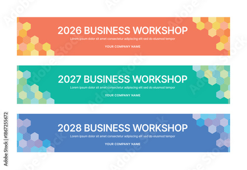 Modern business banner templates with abstract geometric patterns. Perfect for workshops, events, conferences, presentations, or branding projects, combining style and professionalism.