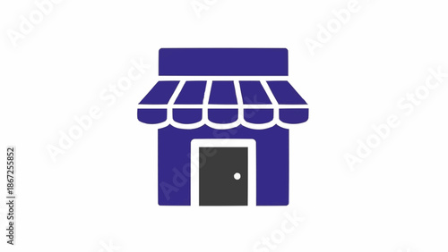 Simple storefront with awning and door.