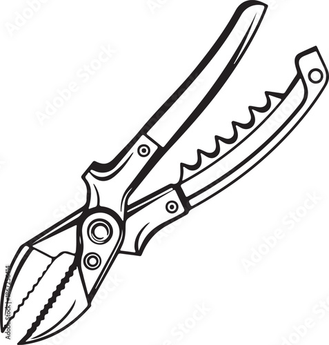 Professional Multitool Pliers Vector Illustration Icon Outline.