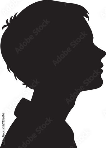 Black silhouette profile of young man or youth isolated on white background