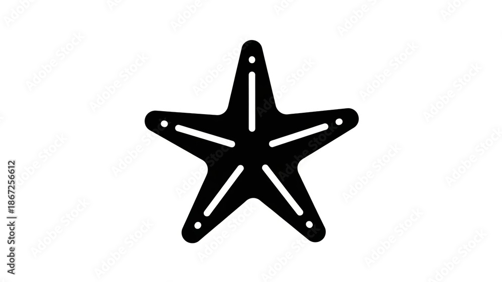 Obraz premium Black starfish silhouette in minimalist style with simple lighting on white background for marine icon